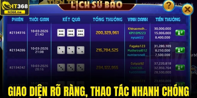 Giao diện đơn giản, đặt cược nhanh chóng
