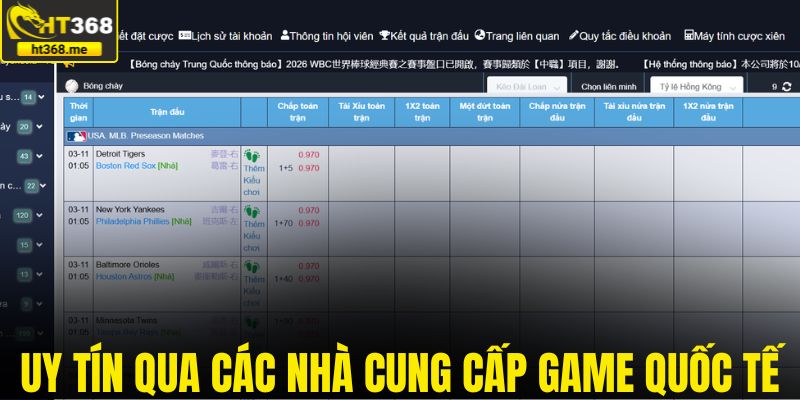 Uy tín qua các nhà cung cấp game quốc tế